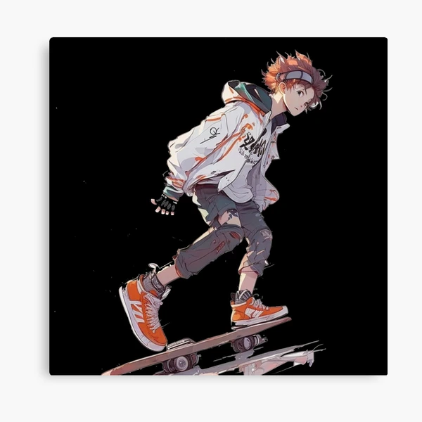 Anime skater boy with futuristic style and skateboard | Art Board Print