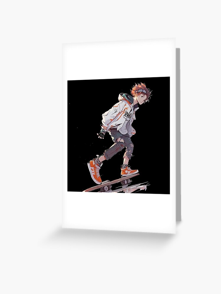 Anime skater boy with futuristic style and skateboard | Art Board Print