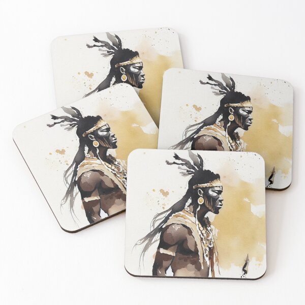 Item preview, Zulu Warrior Watercolor in Black and Gold designed and sold by ShadowAndSlate.