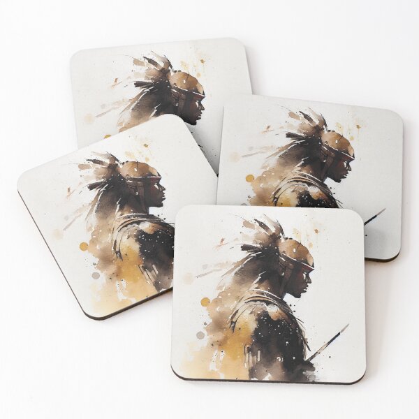 Item preview, Zulu Warrior Portrait Watercolor in Black and Gold designed and sold by ShadowAndSlate.