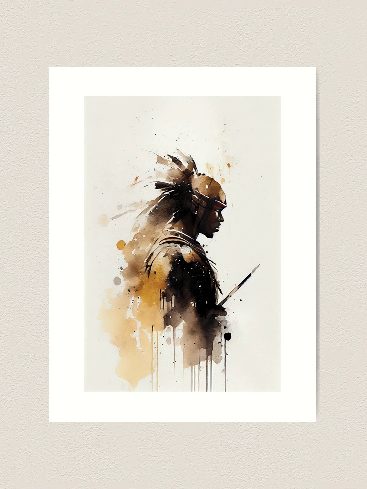 Zulu Warrior Portrait Watercolor in Black and Gold Art Print for Sale by  ShadowAndSlate