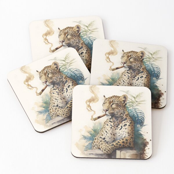 Item preview, Watercolor funny animal illustration - leopard having a cigar designed and sold by Garland05.