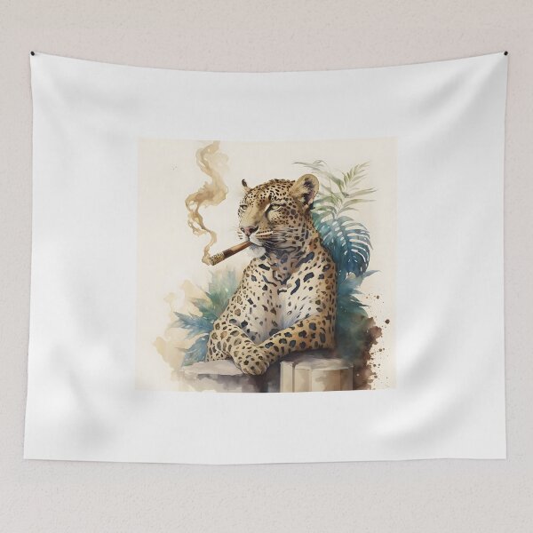 Item preview, Watercolor funny animal illustration - leopard having a cigar designed and sold by Garland05.