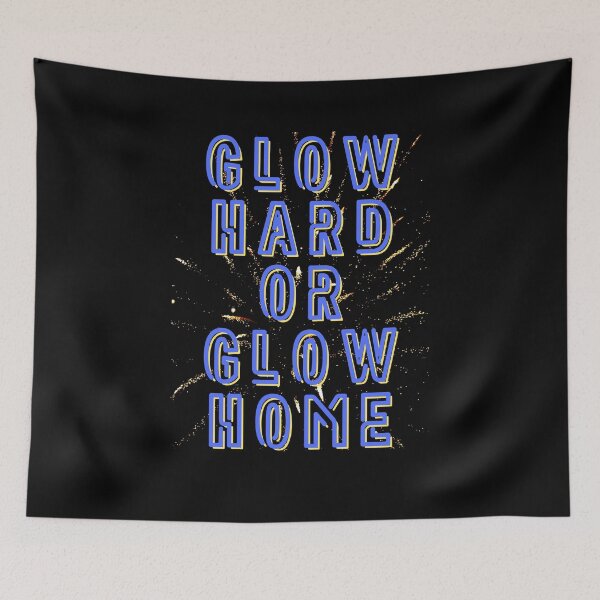 Item preview, Glow Hard or Glow Home – Retro Party Design with Fireworks in Neon Blue designed and sold by GalleryNora.