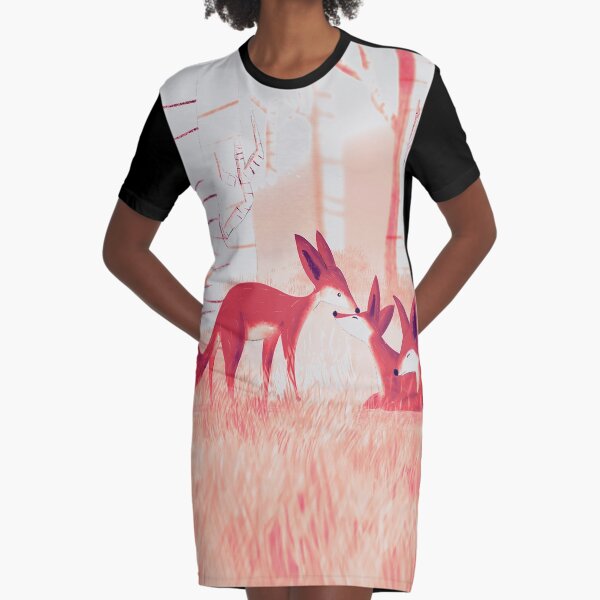 Cute Red Fox Graphic T-Shirt Dress