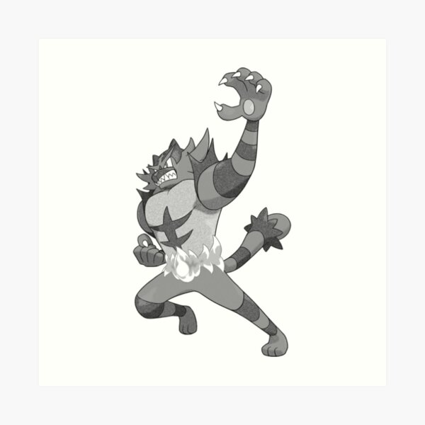 Incineroar In B W Art Print By Piratearr Redbubble