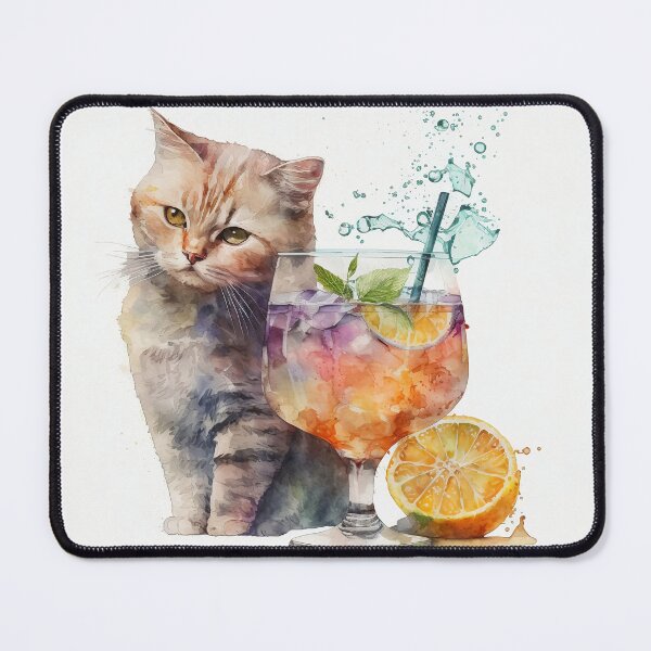 Item preview, Watercolor funny animal - cat having a cocktail designed and sold by Garland05.