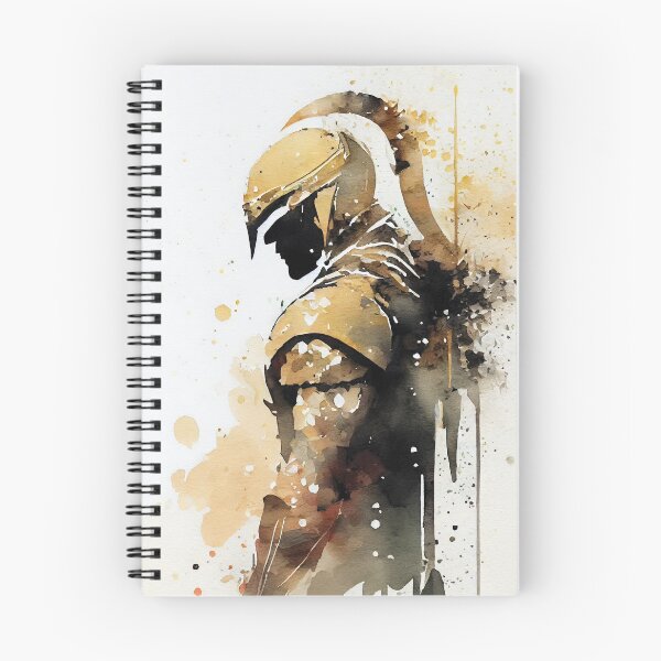 Aperçu de l'œuvre Spartan Warrior Portrait Watercolor in Black and Gold créée et vendue par ShadowAndSlate.
