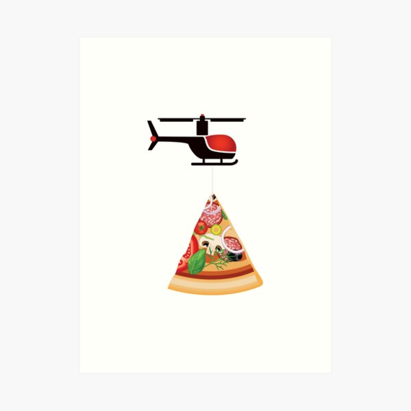 Helicopter delivery with big deal pizza - I love Pizza Art Print