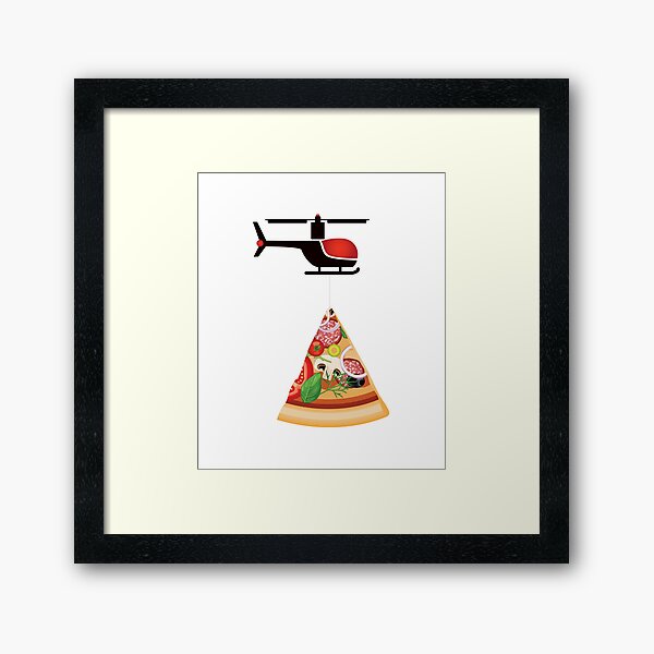 Helicopter delivery with big deal pizza - I love Pizza Framed Art Print