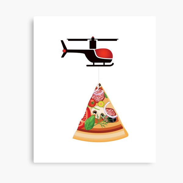 Helicopter delivery with big deal pizza - I love Pizza Canvas Print
