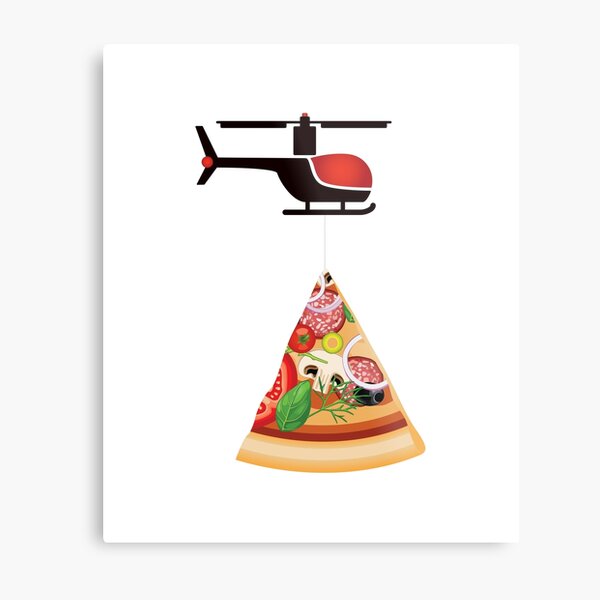Helicopter delivery with big deal pizza - I love Pizza Metal Print