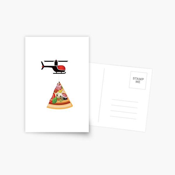 Helicopter delivery with big deal pizza - I love Pizza Postcard