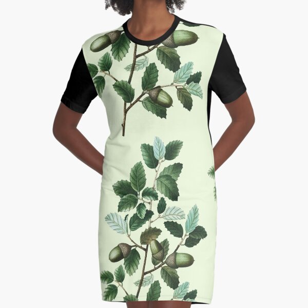 A Vintage Acorn / Oak Nut Green Tree with Big Fruits Graphic T-Shirt Dress