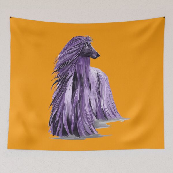 Item preview, Afghan hound in shades of purple, orange background designed and sold by Faerieglen.