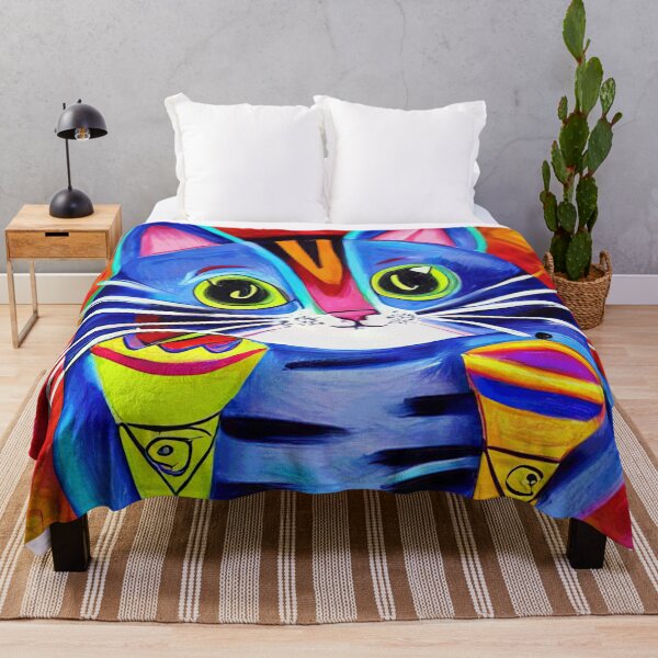 Item preview, Blue Spanish Cat Playing Maracas Music, Colorful Mexican folk art painting designed and sold by SubtleSplit.