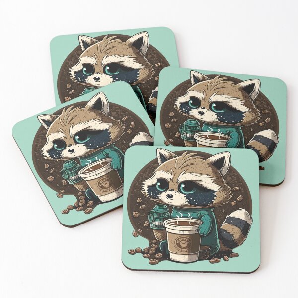 Item preview, coffee raccoon designed and sold by CrudeBow.