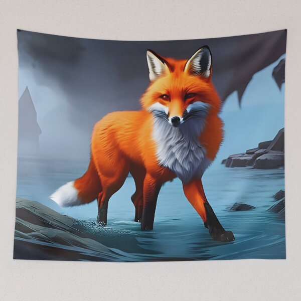Artikelvorschau, Fuchs im Wasser, Tuschezeichnung, Ai Generated Art entworfen und verkauft von ACC .