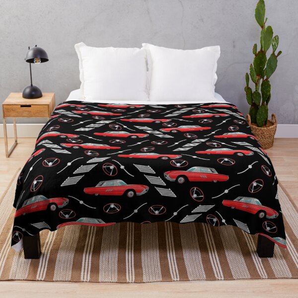 Item preview, 1963 Red Hot Hot Rod Antique Car on Black Half-Drop Repeat 5748 designed and sold by Art in My Loft.