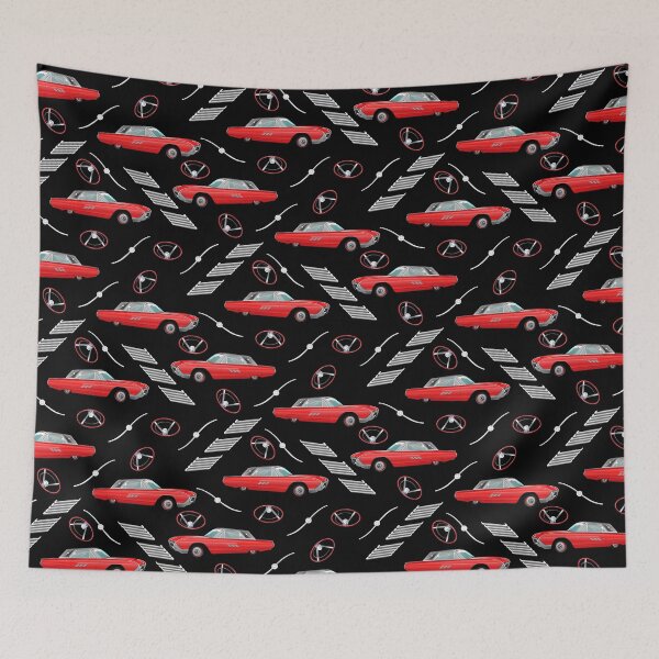 Item preview, 1963 Red Hot Hot Rod Antique Car on Black Half-Drop Repeat 5748 designed and sold by Art in My Loft.
