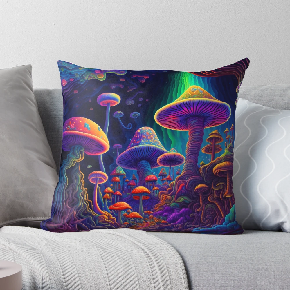 Mushroom Goth Gang Throw Pillow by HiddenStash Art