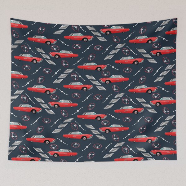 Item preview, 1963 Red Hot Hot Rod Antique Car on Slate Blue Half-Drop Repeat 5748 designed and sold by Art in My Loft.