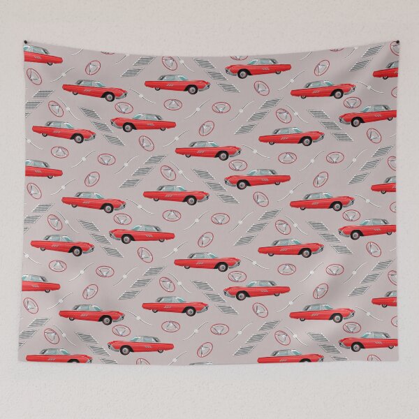Item preview, 1963 Red Hot Hot Rod Antique Car on Taupe Half-Drop Repeat 5748 designed and sold by Art in My Loft.