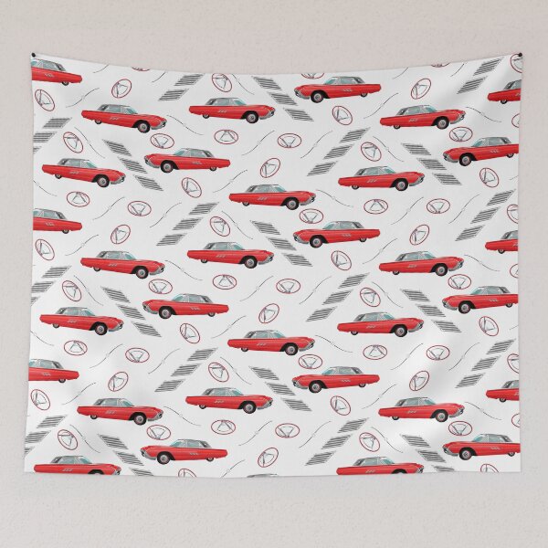 Item preview, 1963 Red Hot Hot Rod Antique Car on White Half-Drop Repeat designed and sold by Art in My Loft.