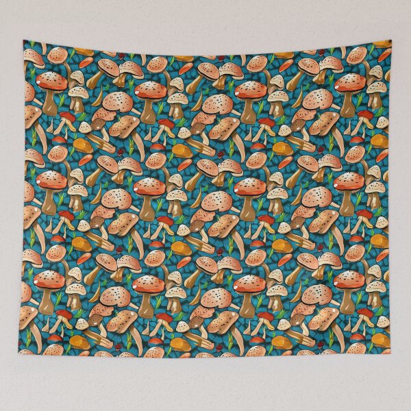 Aperçu de l'œuvre Motif de champignons, conception de carreaux de champignons, art de champignons de mycologie à motif répétitif créée et vendue par avataraustin.