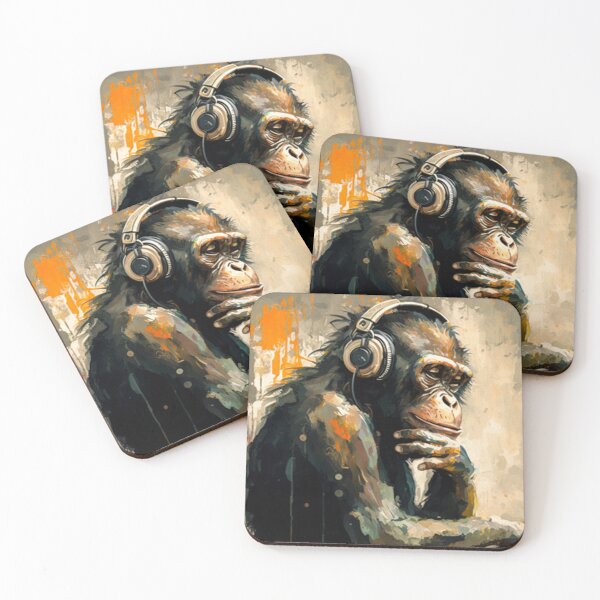 Item preview, Funny Banksy DJ Monkey Thinker with Headphones  designed and sold by SIMPLINZ.