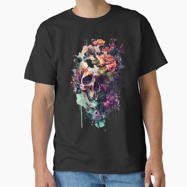 Artikel-Vorschau von Totenkopf mit Blumen für einen Grunge- und Romantik-Look, designt und verkauft von nellylebrun.