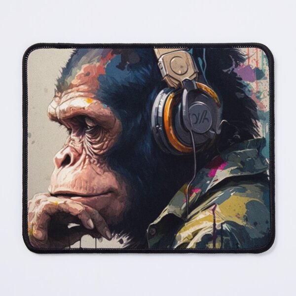 Item preview, Funny Banksy DJ Monkey Thinker with Headphones  designed and sold by SIMPLINZ.