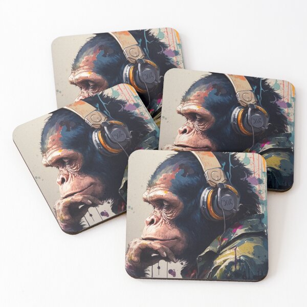 Item preview, Funny Banksy DJ Monkey Thinker with Headphones  designed and sold by SIMPLINZ.