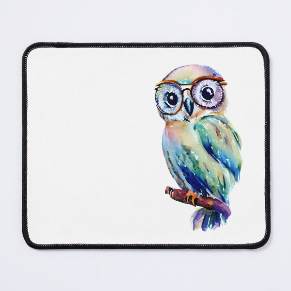 Item preview, Cute Colorful Watercolor Wise and Whimsical Owl Art - Adorable Owl with Glasses on Branch designed and sold by Cawaiico.