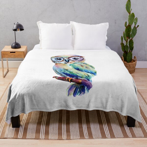 Item preview, Cute Colorful Watercolor Wise and Whimsical Owl Art - Adorable Owl with Glasses on Branch designed and sold by Cawaiico.