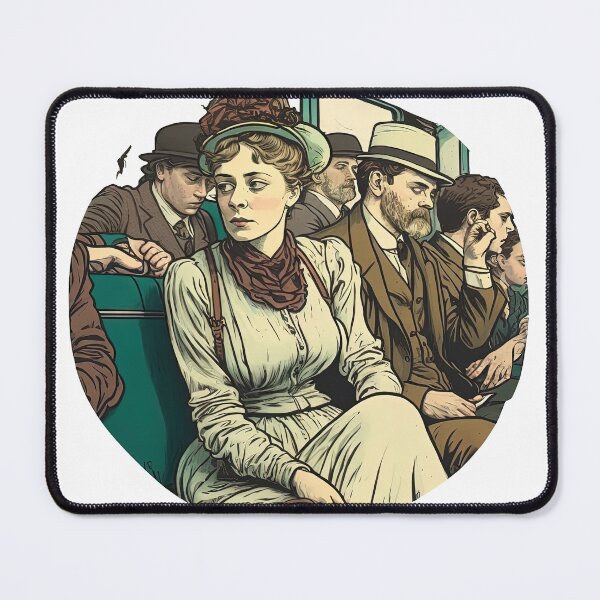 Item preview, Busy commuters on a train during rush hour Mucha style designed and sold by artyficial-.