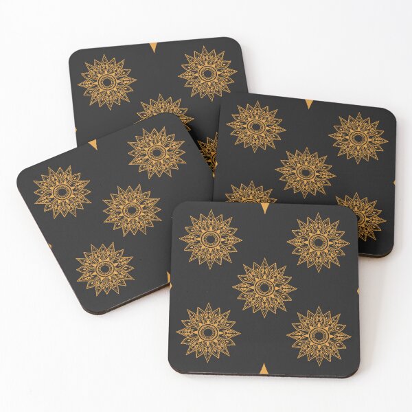Item preview, Flower patterns gold on black  designed and sold by Chaoticzarts.
