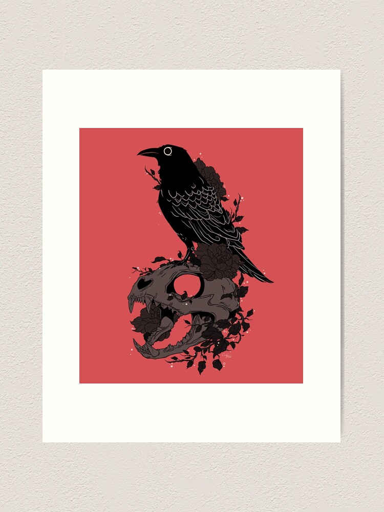 Thumbnail 1 of 3, Art Print, The Raven & The Cat Print designed and sold by CasualPancakes.