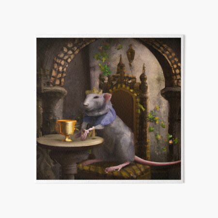 Medieval painting, realistic brown rat wearing a crown