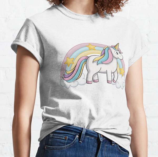 Cute Unicorn With Rainbow Classic T-Shirt