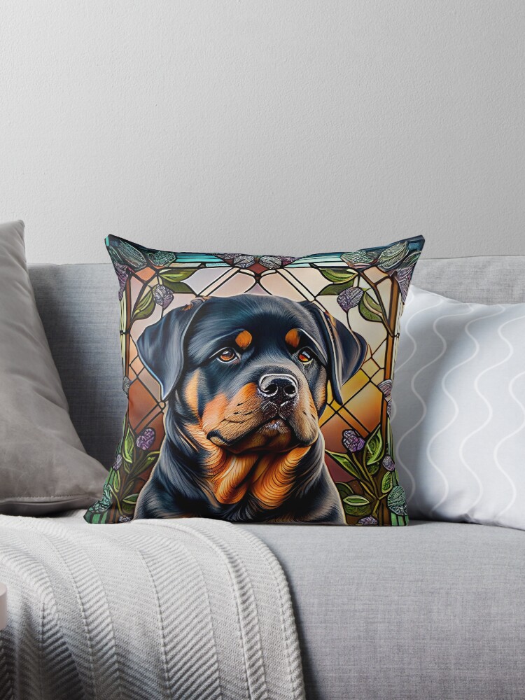 Rottweiler puppy dog in stained glass