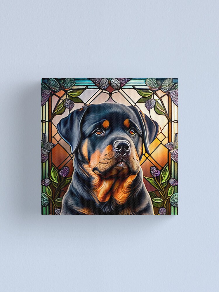 Rottweiler puppy dog in stained glass