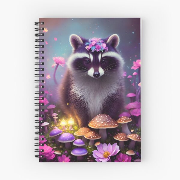 Item preview, Raccoon sitting in the forest surrounded by flowers designed and sold by Whimsy Bu.