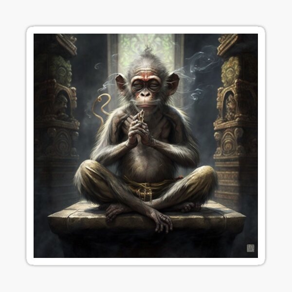 A monkey is meditating while listening to music. Sticker for Sale by DAEWI  PARK