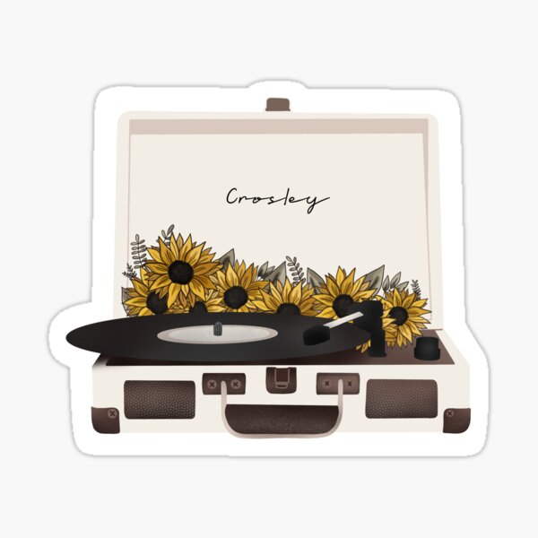 Item preview, crosley record player, with sunflowers, vintage style designed and sold by drawingwithzaza.