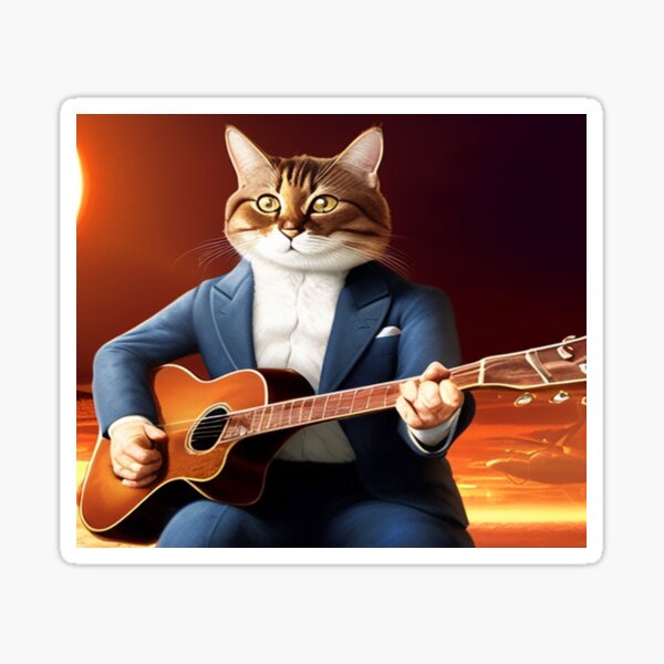 cat angrily playing guitar and jumping