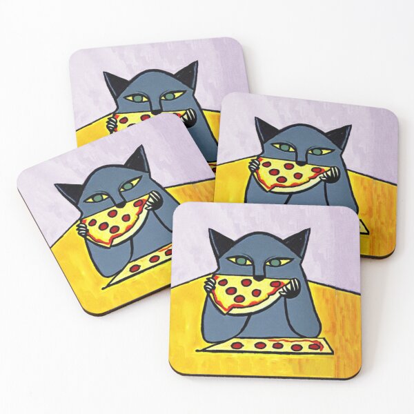 Item preview, Cat Eating Pizza Slice Digital Painting designed and sold by spacefogdesign.