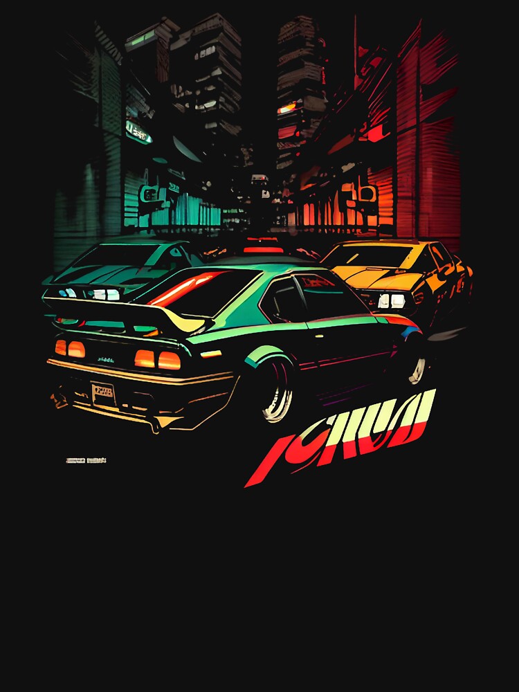 Vintage Sports Cars T-shirt Featuring A Retro Art Poster Illustration In  The Style Of Tropical Landscapes. The Design Is Inspired By The Synthwave  Genre And Features A Light Black And Amber Color