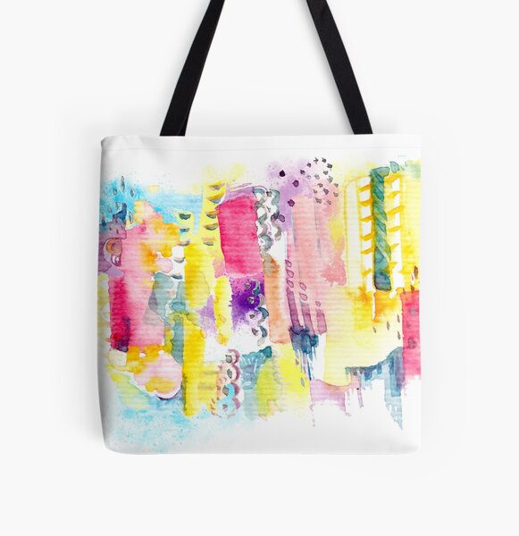 Abstract Watercolor Cityscape All Over Print Tote Bag