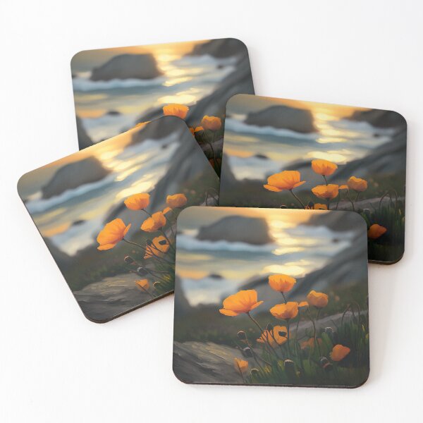 Item preview, Orange California poppies at the sea shore illustration designed and sold by RK - Shop.
